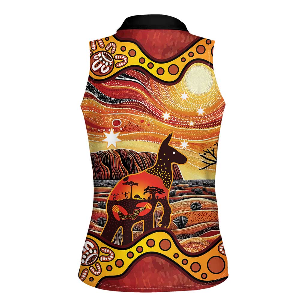 Northern Territory Uluru Women Sleeveless Polo Shirt Ayers Rock Kangaroo Aboriginal Art