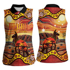 Northern Territory Uluru Women Sleeveless Polo Shirt Ayers Rock Kangaroo Aboriginal Art