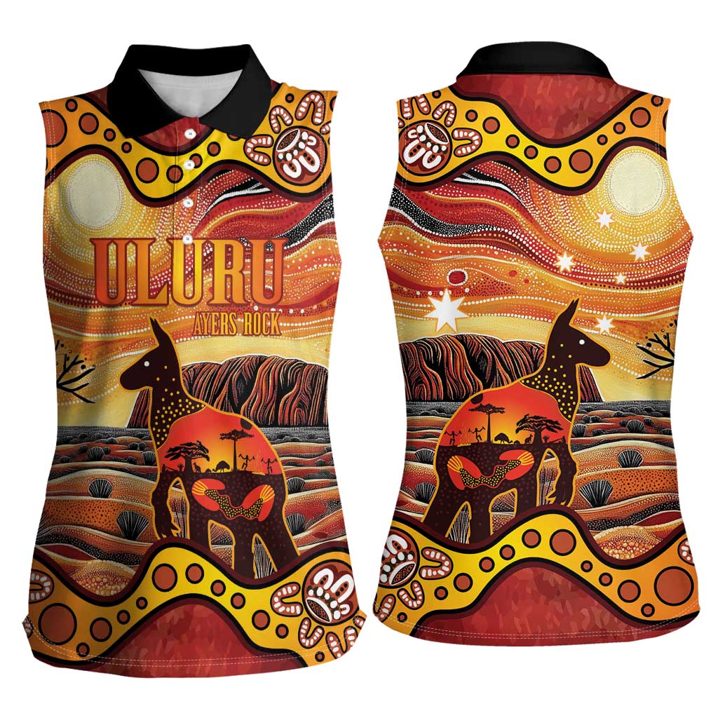Northern Territory Uluru Women Sleeveless Polo Shirt Ayers Rock Kangaroo Aboriginal Art