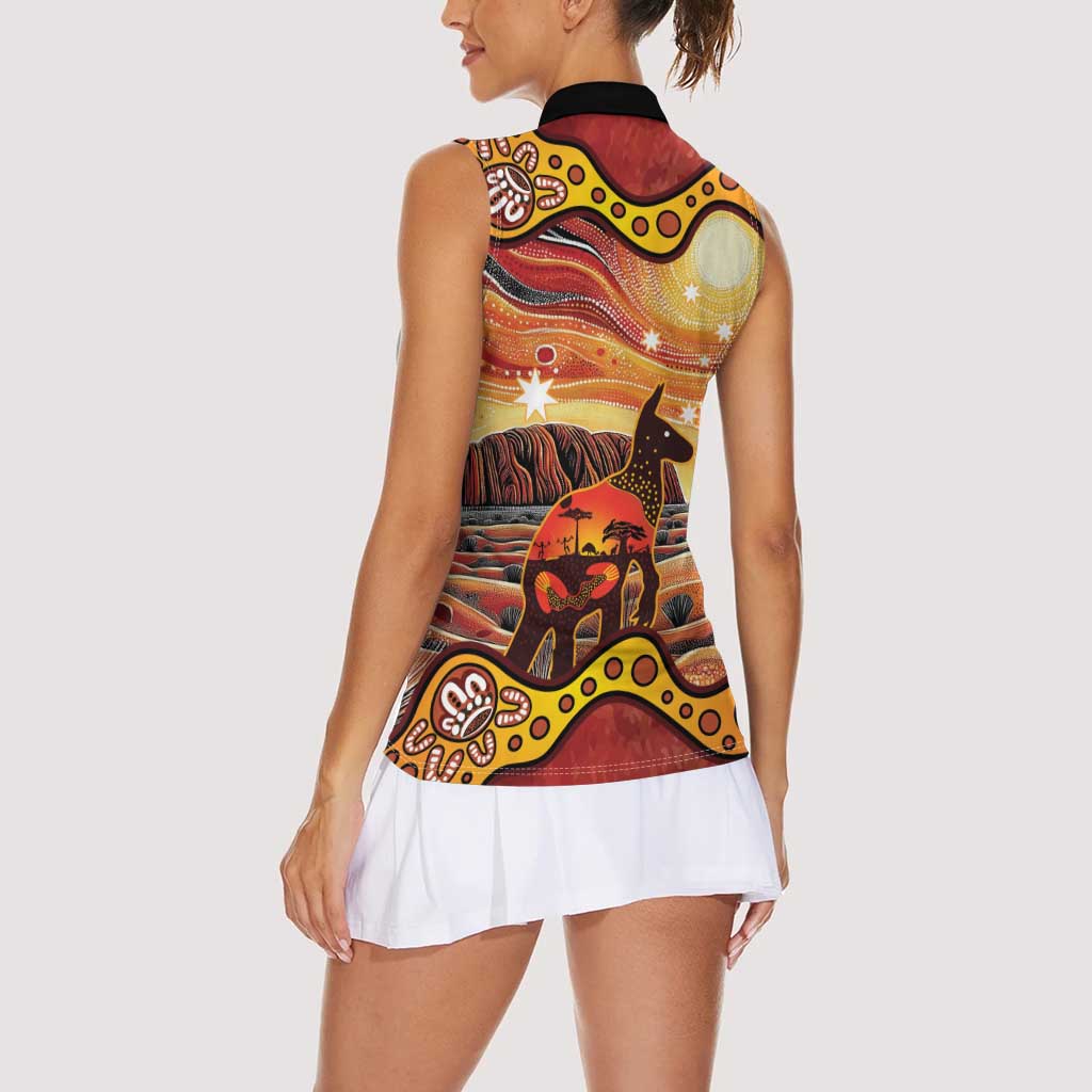 Northern Territory Uluru Women Sleeveless Polo Shirt Ayers Rock Kangaroo Aboriginal Art