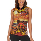 Northern Territory Uluru Women Sleeveless Polo Shirt Ayers Rock Kangaroo Aboriginal Art