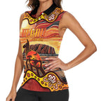 Northern Territory Uluru Women Sleeveless Polo Shirt Ayers Rock Kangaroo Aboriginal Art