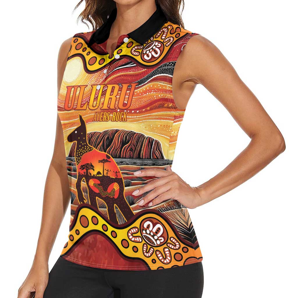 Northern Territory Uluru Women Sleeveless Polo Shirt Ayers Rock Kangaroo Aboriginal Art