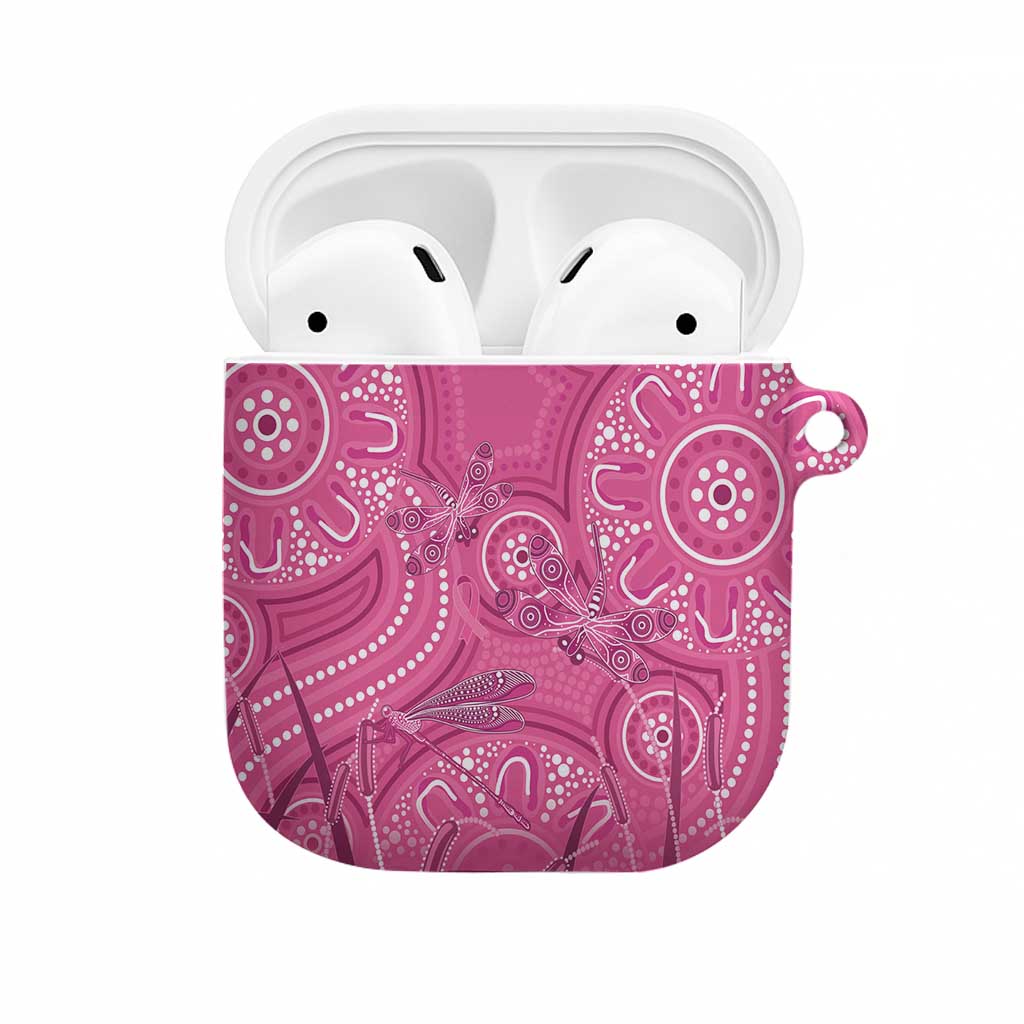 Australia Indigenous Pink Month AirPods Case Breast Cancer Aboriginal Dragonflies Ribbon - Aussie Hoodie