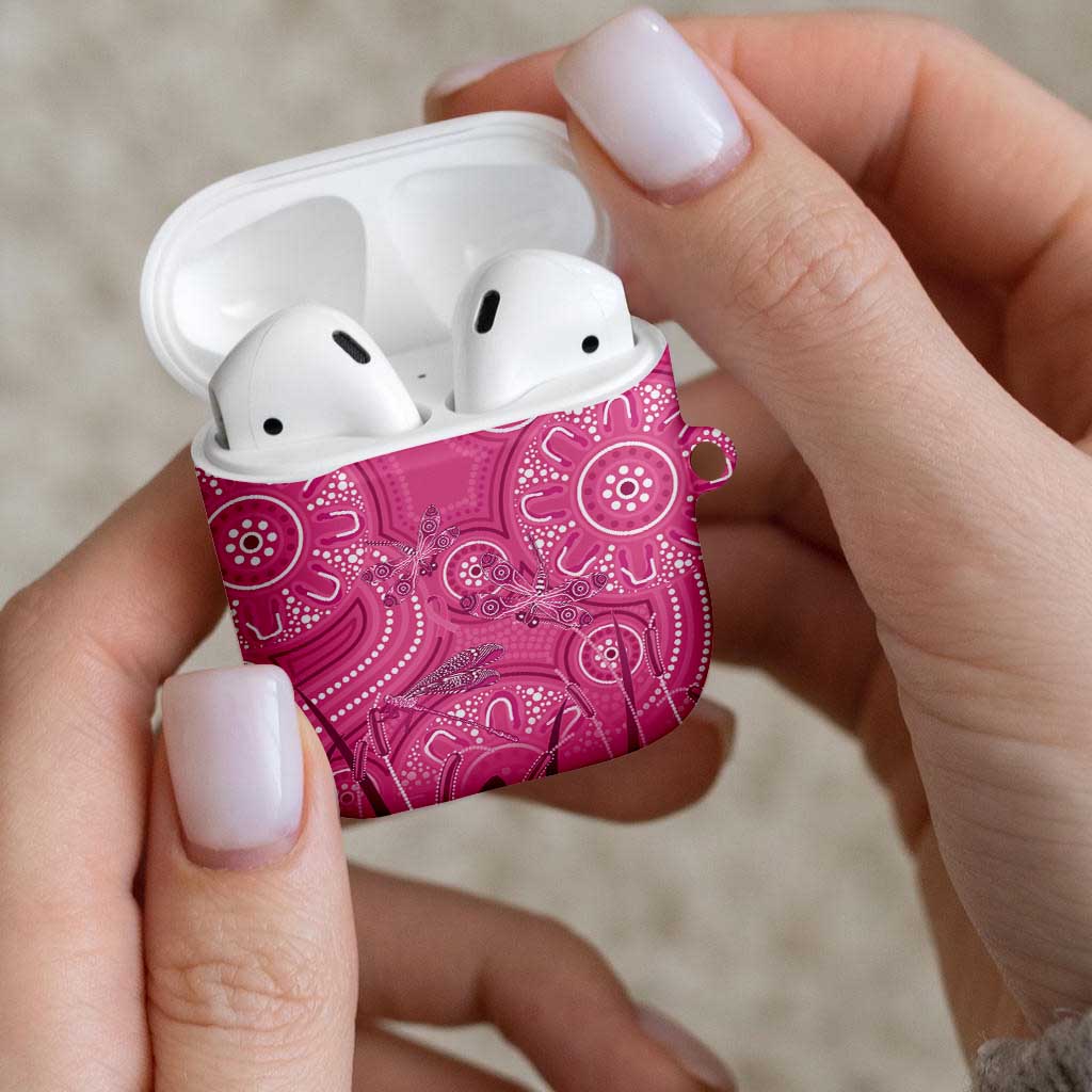 Australia Indigenous Pink Month AirPods Case Breast Cancer Aboriginal Dragonflies Ribbon - Aussie Hoodie