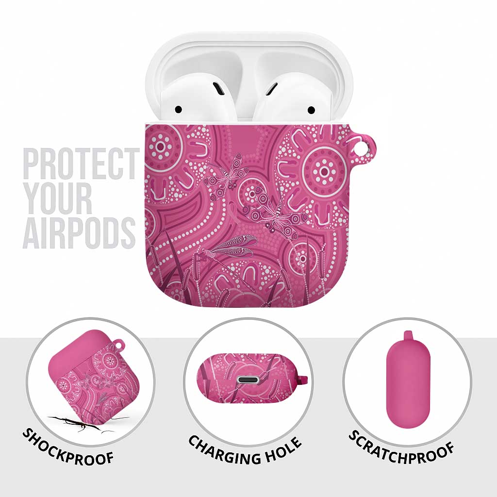 Australia Indigenous Pink Month AirPods Case Breast Cancer Aboriginal Dragonflies Ribbon - Aussie Hoodie