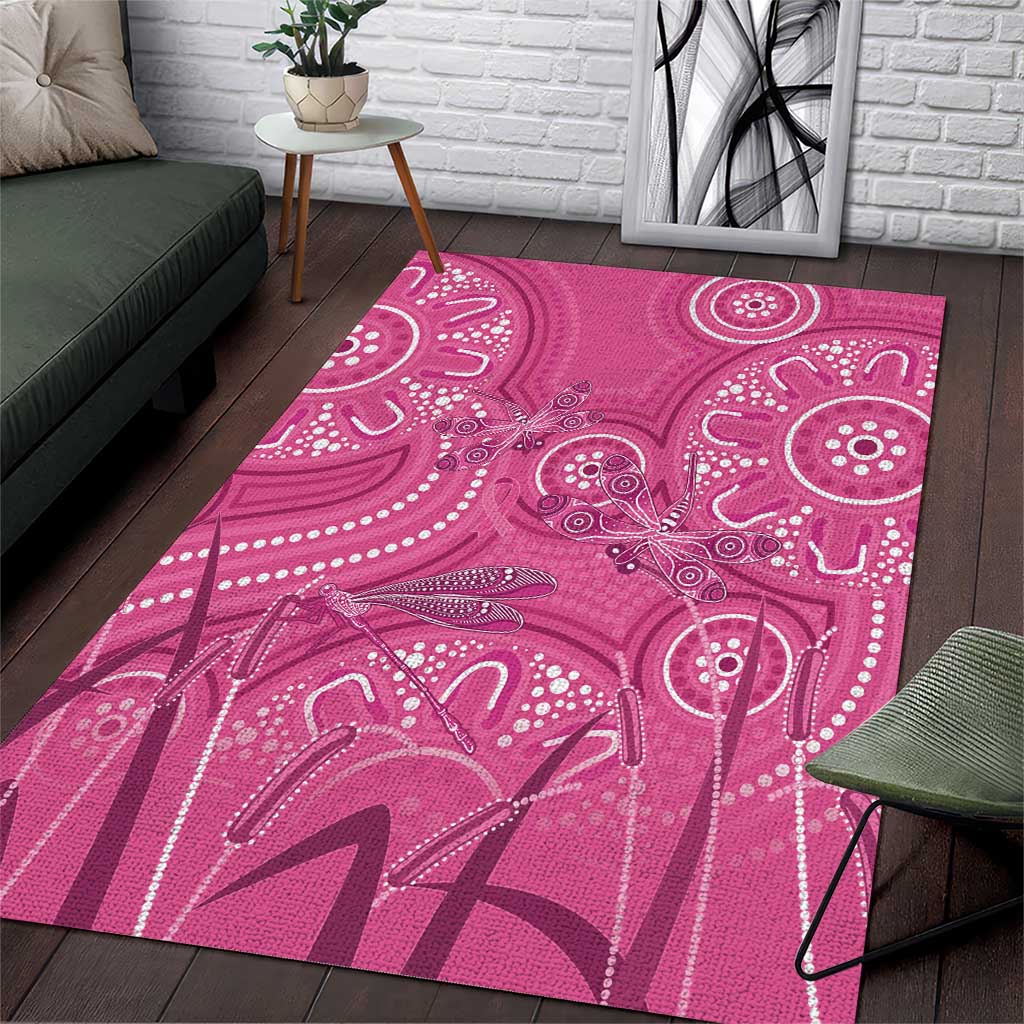 Australia Indigenous Pink Month Area Rug Breast Cancer Aboriginal Dragonflies Ribbon - Aussie Hoodie