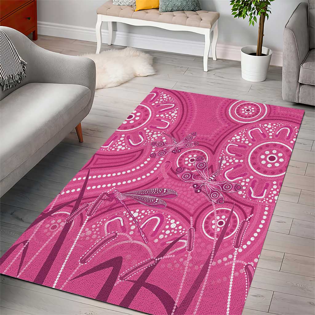 Australia Indigenous Pink Month Area Rug Breast Cancer Aboriginal Dragonflies Ribbon - Aussie Hoodie