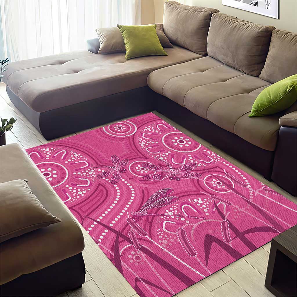 Australia Indigenous Pink Month Area Rug Breast Cancer Aboriginal Dragonflies Ribbon - Aussie Hoodie