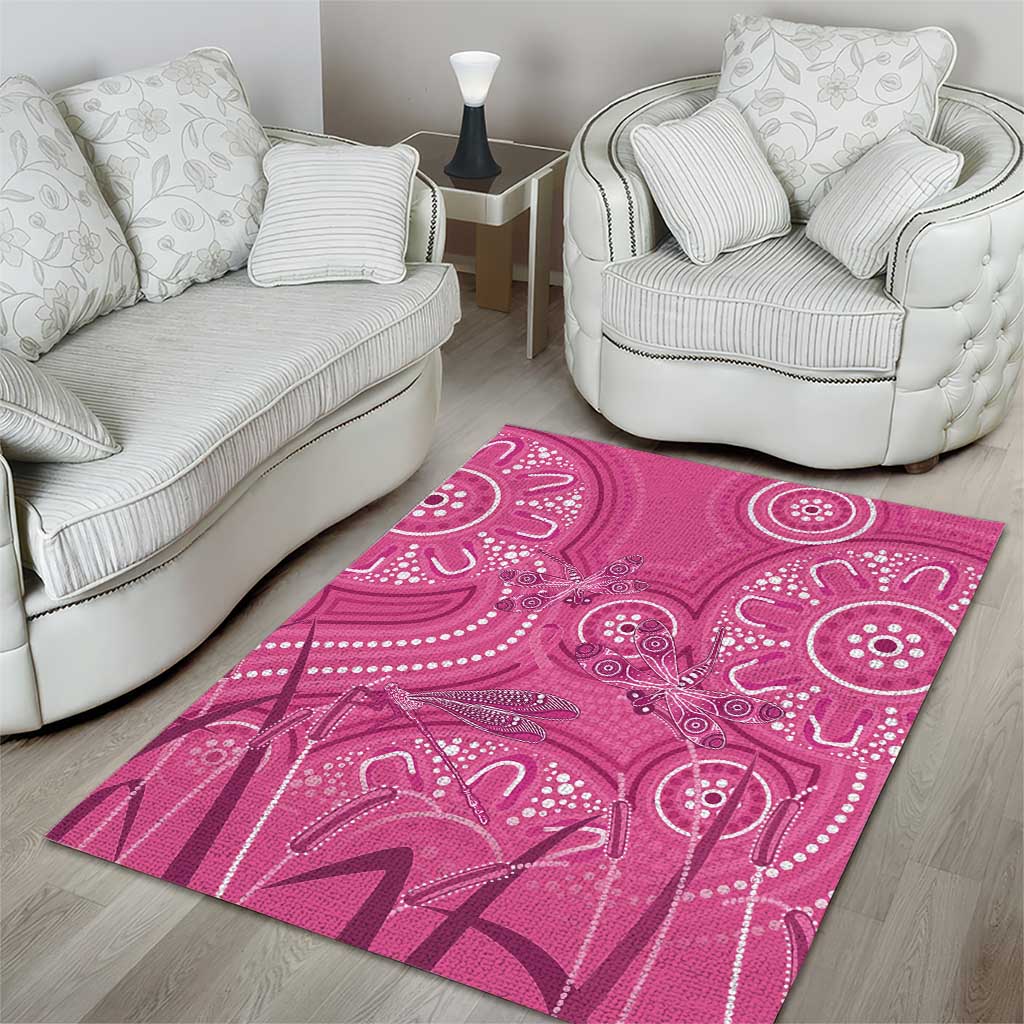 Australia Indigenous Pink Month Area Rug Breast Cancer Aboriginal Dragonflies Ribbon - Aussie Hoodie