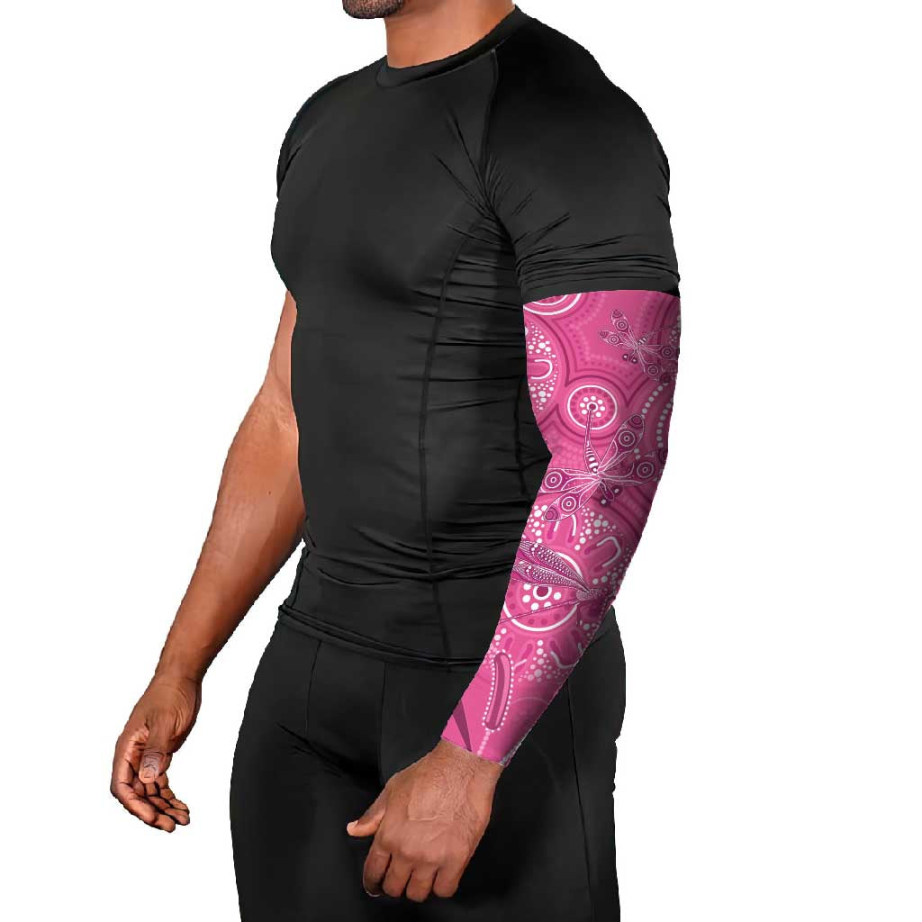 Australia Indigenous Pink Month Arm Sleeves Breast Cancer Aboriginal Dragonflies Ribbon - Aussie Hoodie