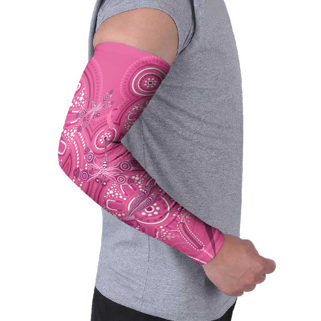 Australia Indigenous Pink Month Arm Sleeves Breast Cancer Aboriginal Dragonflies Ribbon - Aussie Hoodie