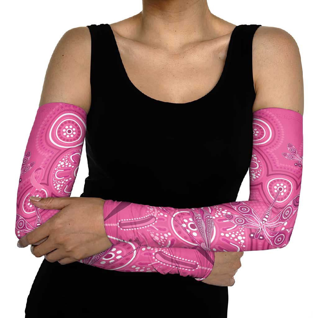 Australia Indigenous Pink Month Arm Sleeves Breast Cancer Aboriginal Dragonflies Ribbon - Aussie Hoodie