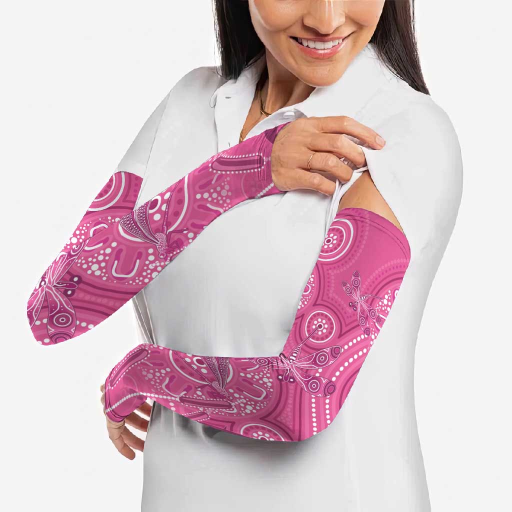 Australia Indigenous Pink Month Arm Sleeves Breast Cancer Aboriginal Dragonflies Ribbon - Aussie Hoodie