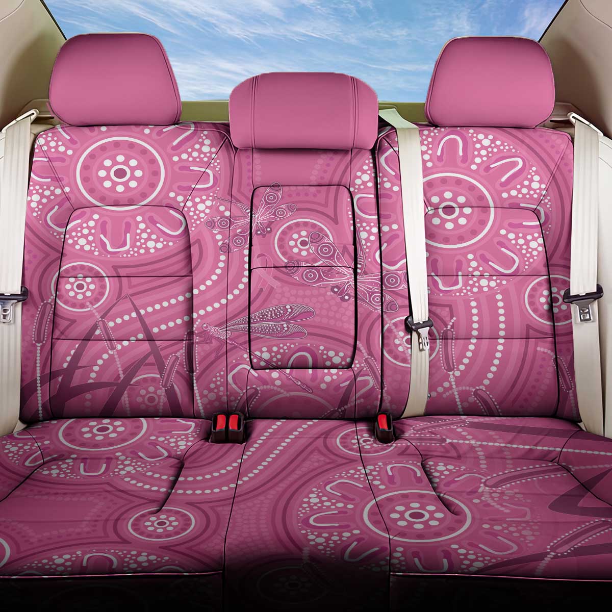 Australia Indigenous Pink Month Back Car Seat Cover Breast Cancer Aboriginal Dragonflies Ribbon - Aussie Hoodie