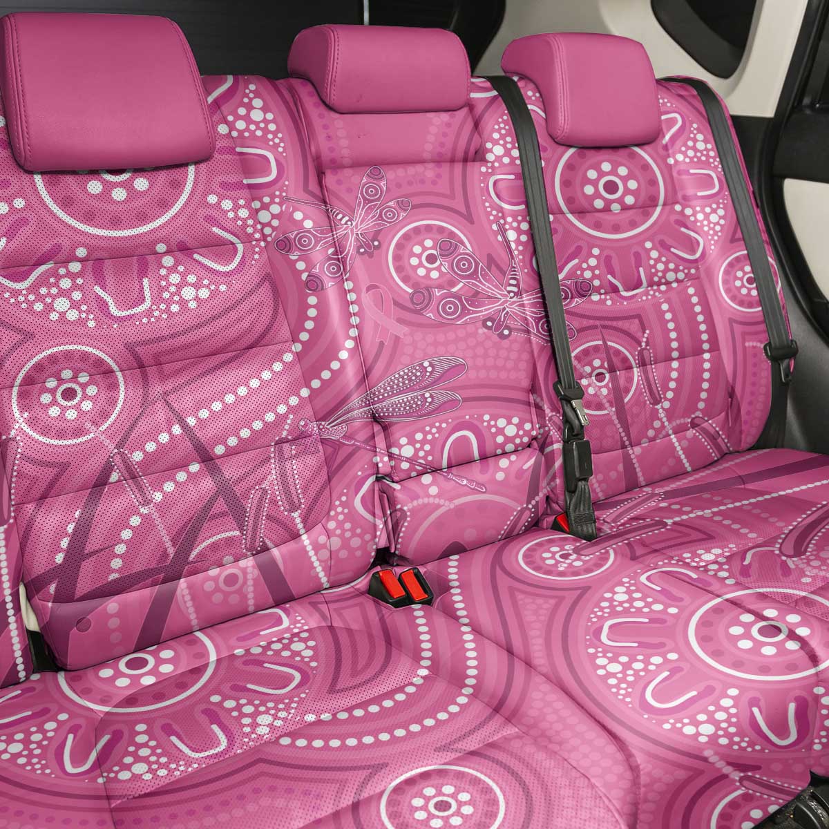 Australia Indigenous Pink Month Back Car Seat Cover Breast Cancer Aboriginal Dragonflies Ribbon - Aussie Hoodie