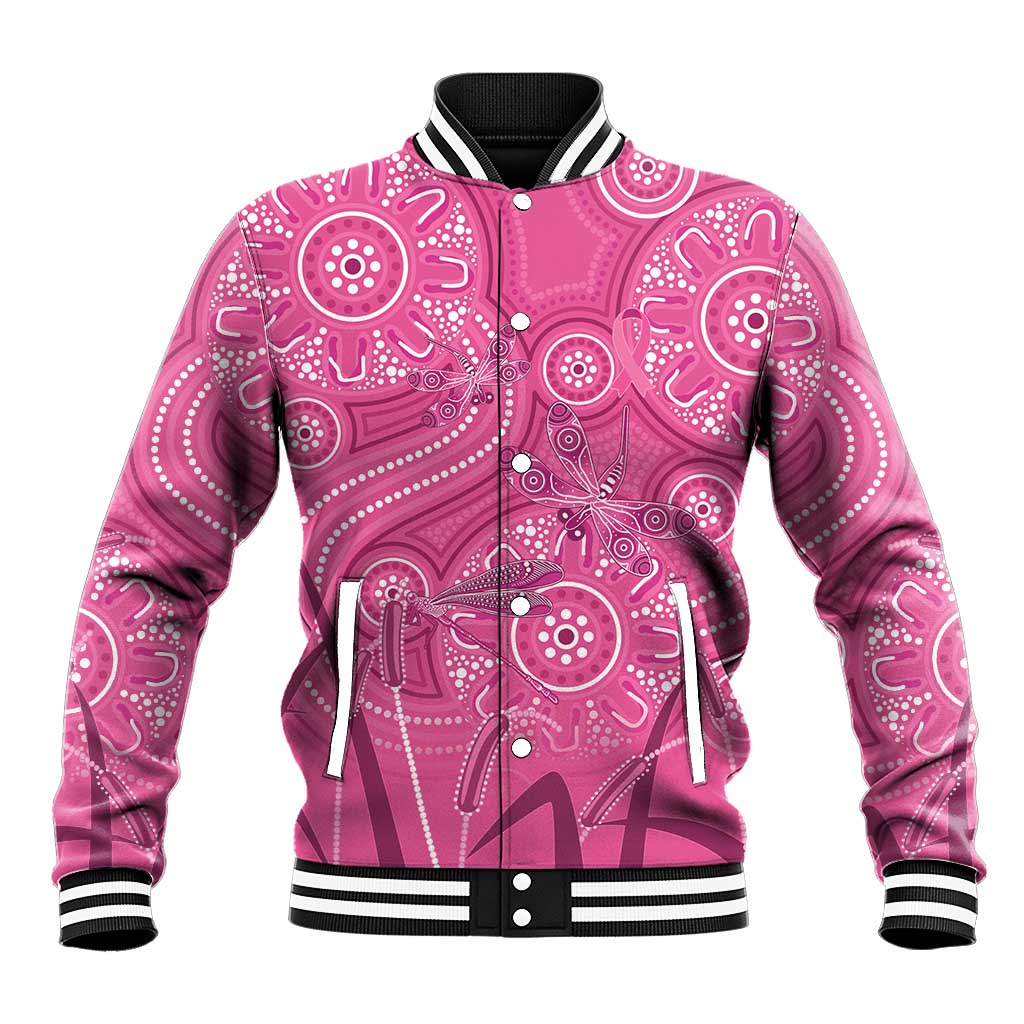 Australia Indigenous Pink Month Baseball Jacket Breast Cancer Aboriginal Dragonflies Ribbon - Aussie Hoodie