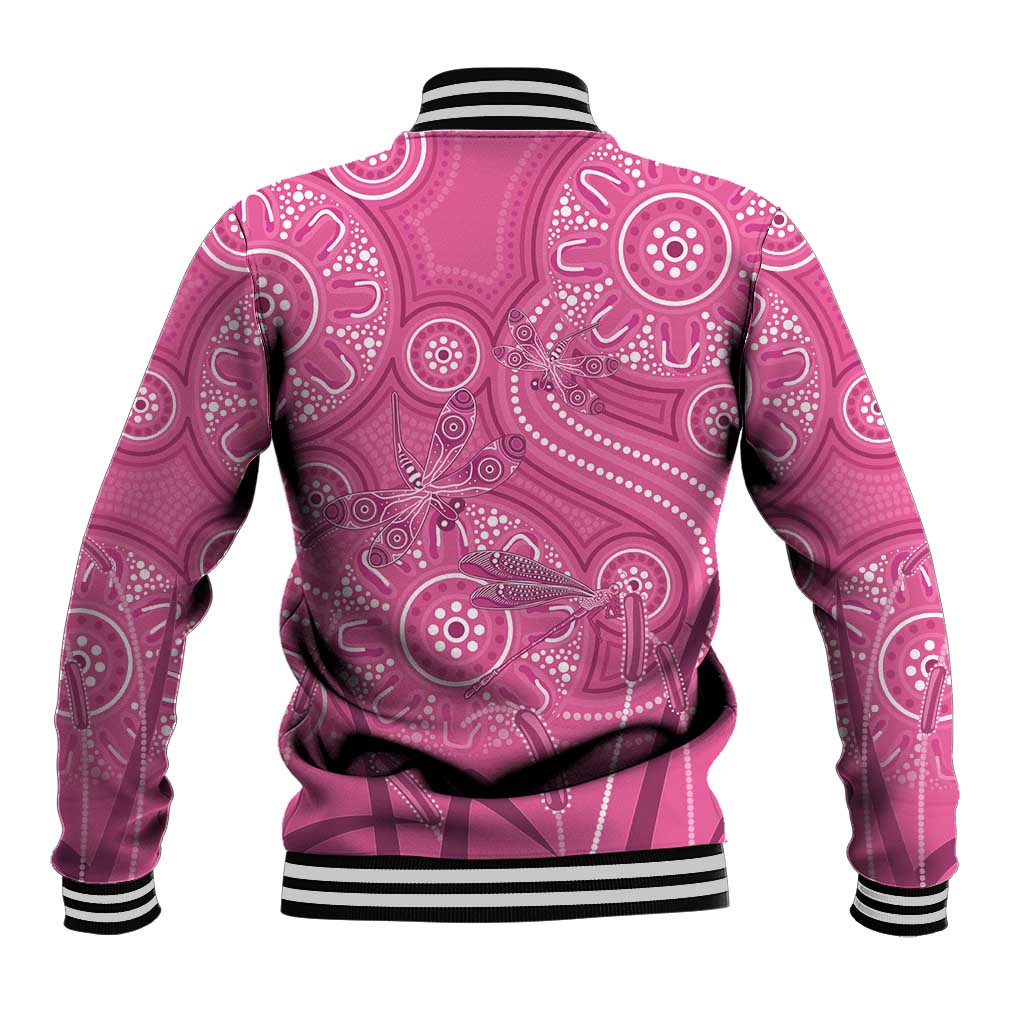 Australia Indigenous Pink Month Baseball Jacket Breast Cancer Aboriginal Dragonflies Ribbon - Aussie Hoodie