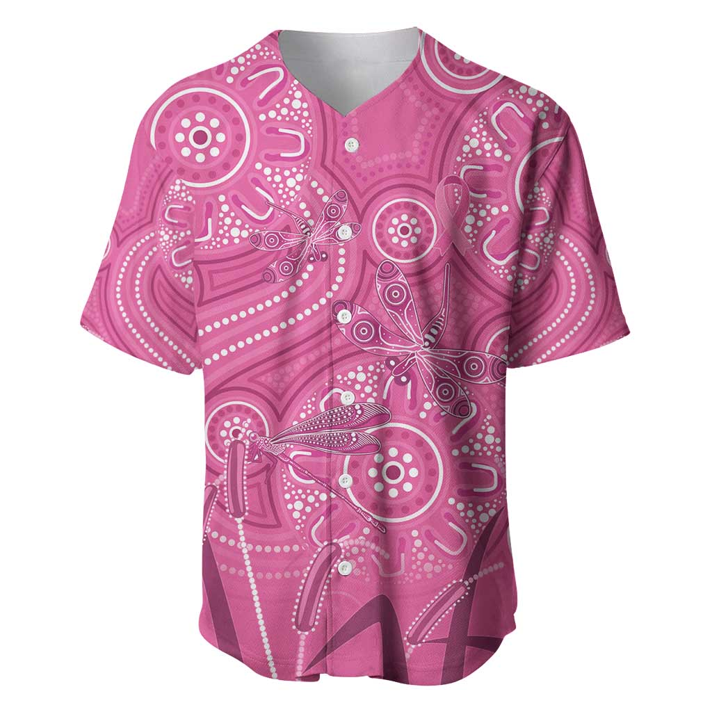Australia Indigenous Pink Month Baseball Jersey Breast Cancer Aboriginal Dragonflies Ribbon - Aussie Hoodie