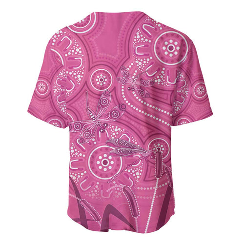 Australia Indigenous Pink Month Baseball Jersey Breast Cancer Aboriginal Dragonflies Ribbon - Aussie Hoodie