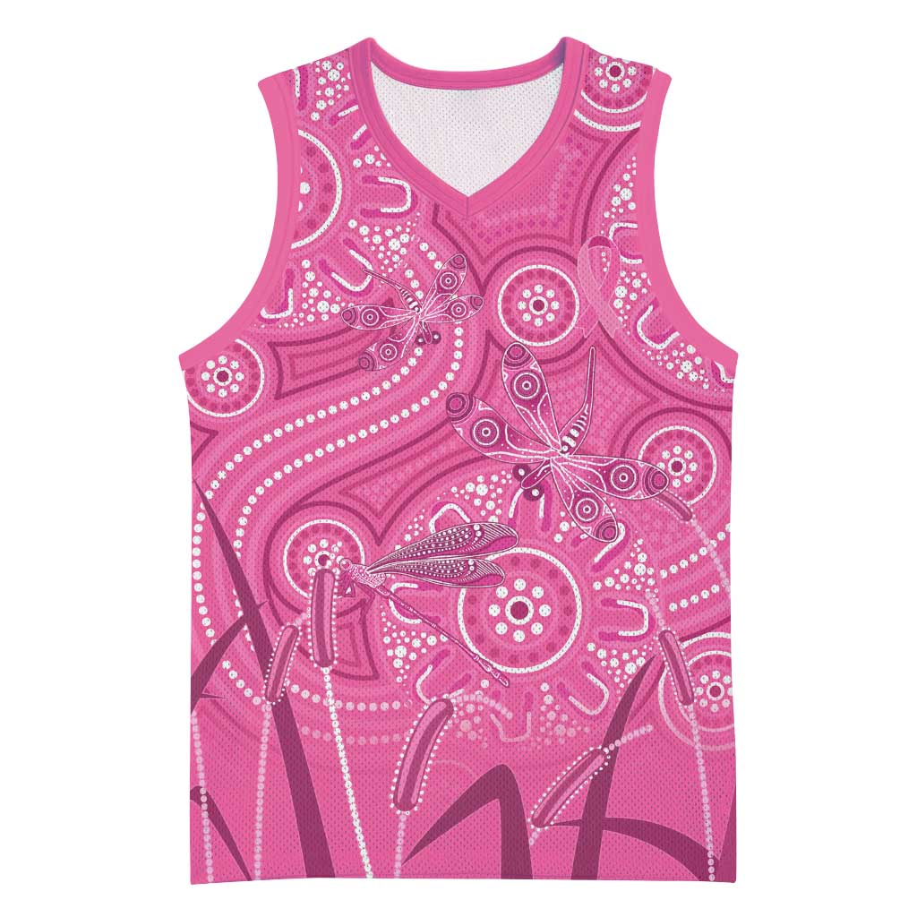Australia Indigenous Pink Month Basketball Jersey Breast Cancer Aboriginal Dragonflies Ribbon - Aussie Hoodie