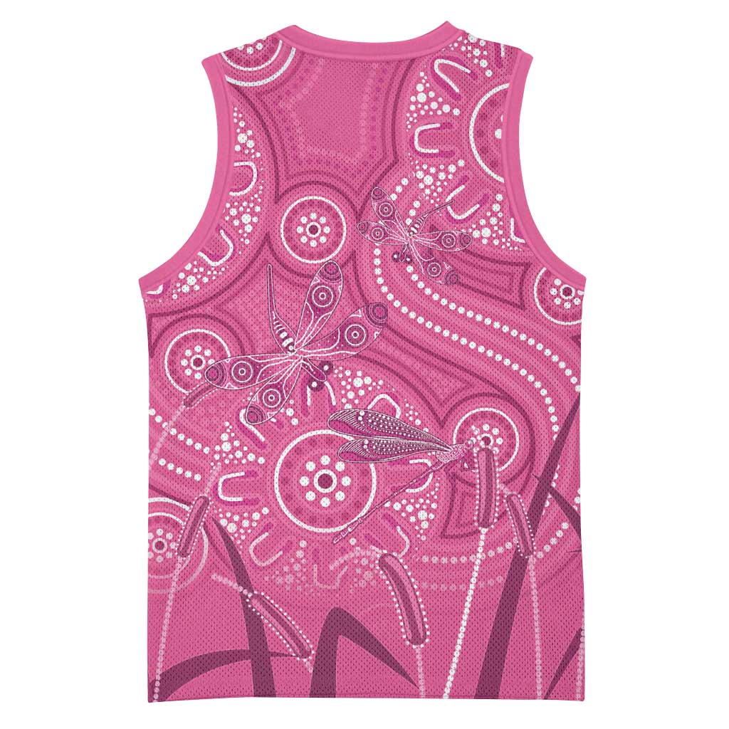 Australia Indigenous Pink Month Basketball Jersey Breast Cancer Aboriginal Dragonflies Ribbon - Aussie Hoodie
