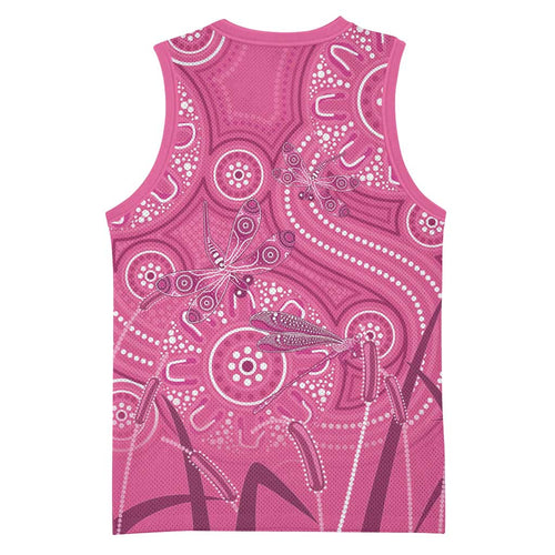 Australia Indigenous Pink Month Basketball Jersey Breast Cancer Aboriginal Dragonflies Ribbon - Aussie Hoodie