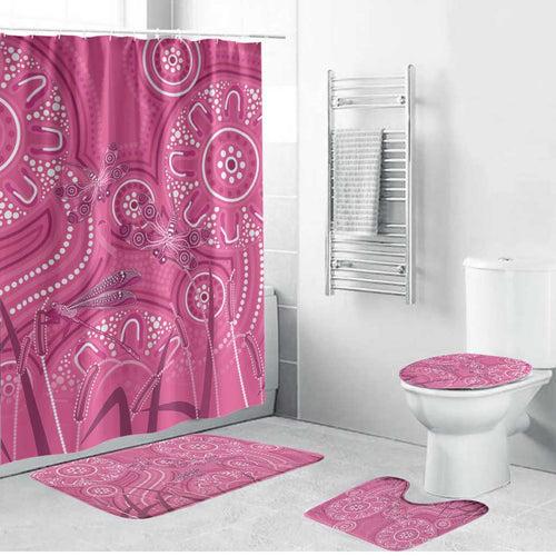 Australia Indigenous Pink Month Bathroom Set Breast Cancer Aboriginal Dragonflies Ribbon - Aussie Hoodie