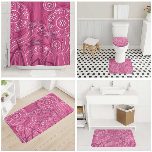 Australia Indigenous Pink Month Bathroom Set Breast Cancer Aboriginal Dragonflies Ribbon - Aussie Hoodie