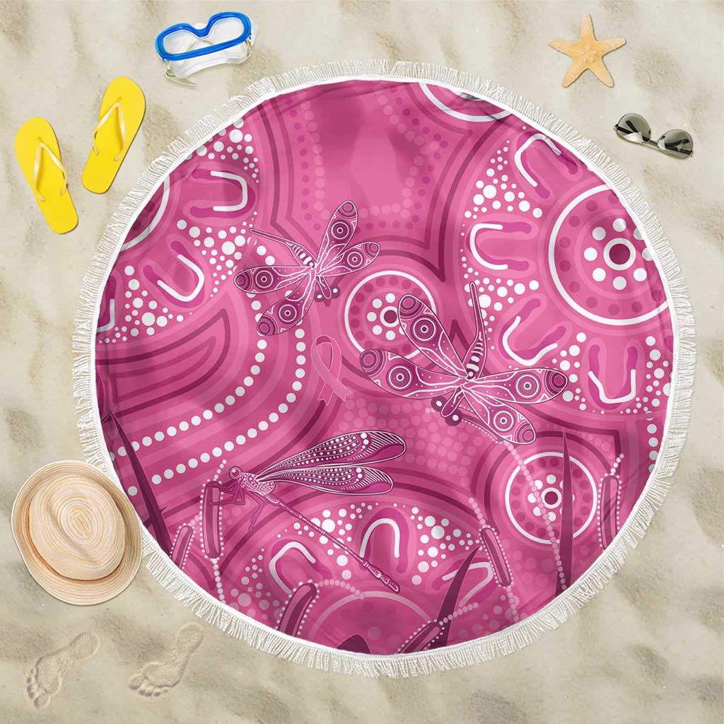 Australia Indigenous Pink Month Beach Blanket Breast Cancer Aboriginal Dragonflies Ribbon - Aussie Hoodie