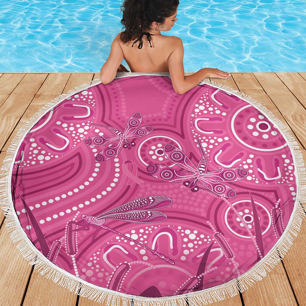 Australia Indigenous Pink Month Beach Blanket Breast Cancer Aboriginal Dragonflies Ribbon - Aussie Hoodie