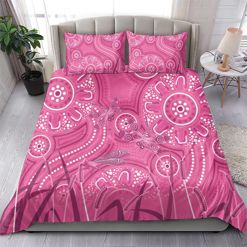 Australia Indigenous Pink Month Bedding Set Breast Cancer Aboriginal Dragonflies Ribbon - Aussie Hoodie