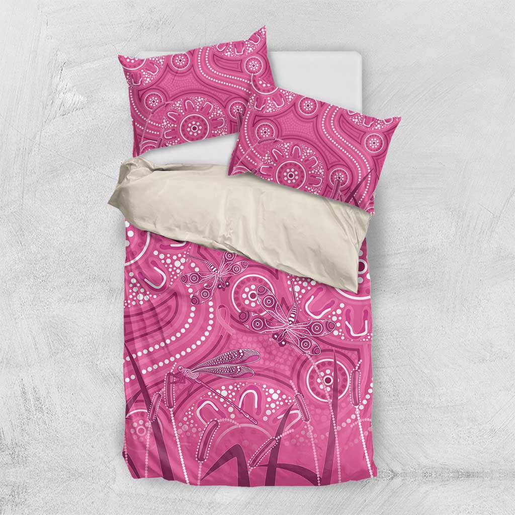 Australia Indigenous Pink Month Bedding Set Breast Cancer Aboriginal Dragonflies Ribbon - Aussie Hoodie