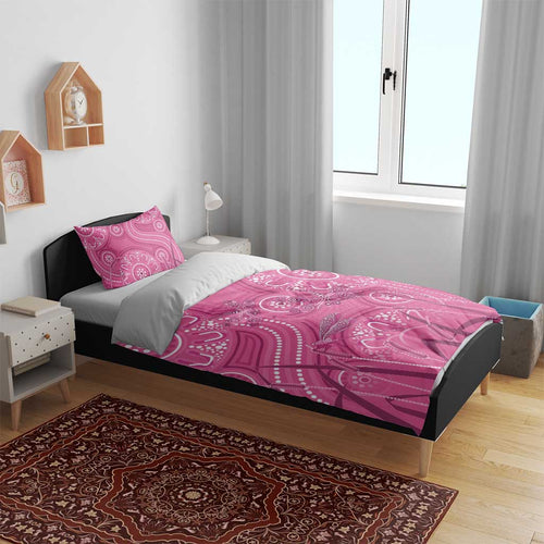 Australia Indigenous Pink Month Bedding Set Breast Cancer Aboriginal Dragonflies Ribbon - Aussie Hoodie