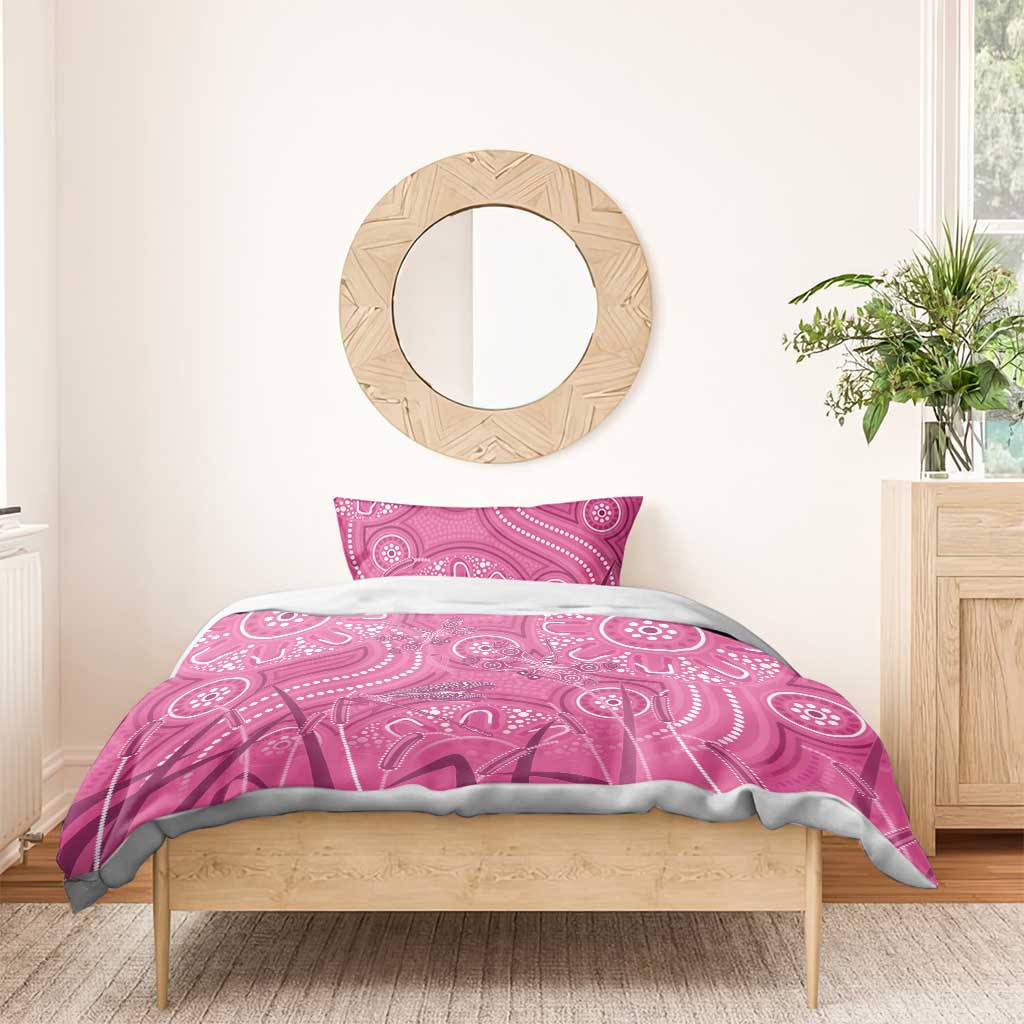 Australia Indigenous Pink Month Bedding Set Breast Cancer Aboriginal Dragonflies Ribbon - Aussie Hoodie
