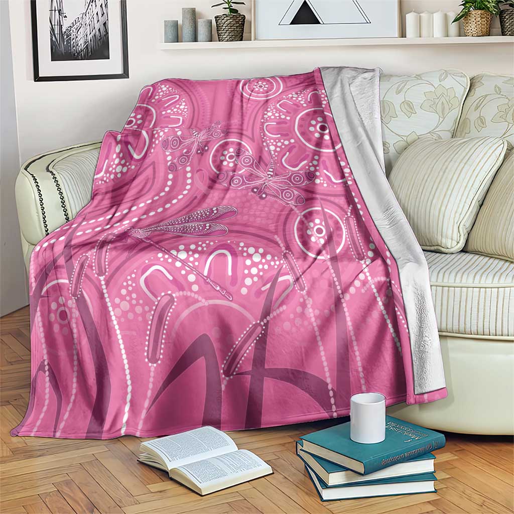 Australia Indigenous Pink Month Blanket Breast Cancer Aboriginal Dragonflies Ribbon - Aussie Hoodie