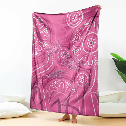 Australia Indigenous Pink Month Blanket Breast Cancer Aboriginal Dragonflies Ribbon - Aussie Hoodie
