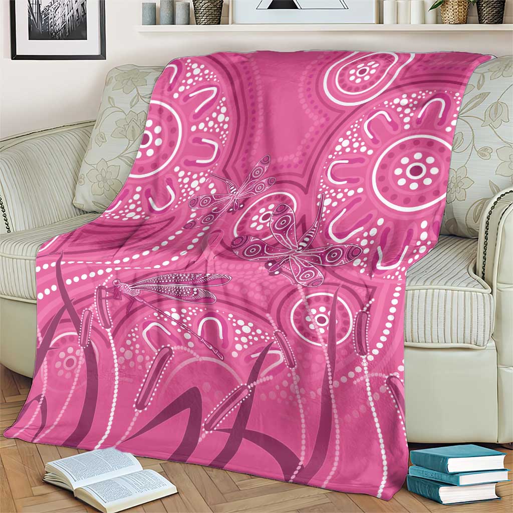 Australia Indigenous Pink Month Blanket Breast Cancer Aboriginal Dragonflies Ribbon - Aussie Hoodie