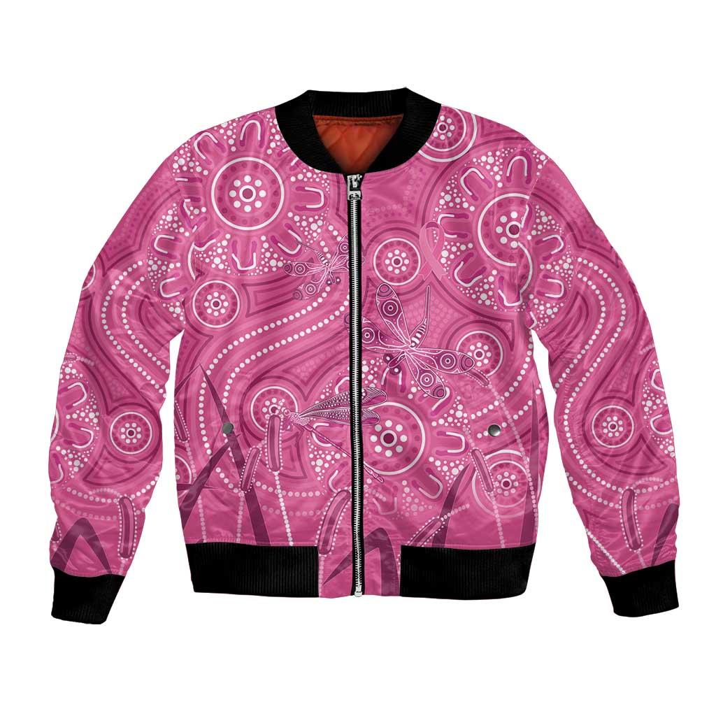 Australia Indigenous Pink Month Bomber Jacket Breast Cancer Aboriginal Dragonflies Ribbon - Aussie Hoodie