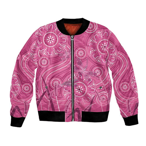 Australia Indigenous Pink Month Bomber Jacket Breast Cancer Aboriginal Dragonflies Ribbon - Aussie Hoodie