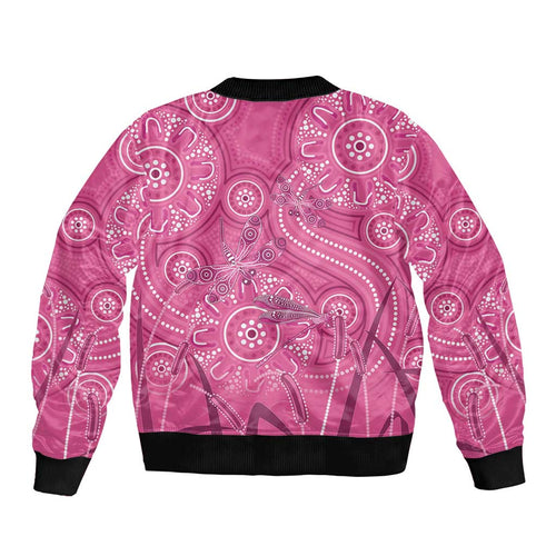 Australia Indigenous Pink Month Bomber Jacket Breast Cancer Aboriginal Dragonflies Ribbon - Aussie Hoodie