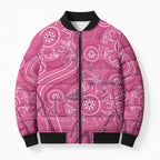 Australia Indigenous Pink Month Bomber Puffer Jacket Breast Cancer Aboriginal Dragonflies Ribbon - Aussie Hoodie