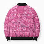 Australia Indigenous Pink Month Bomber Puffer Jacket Breast Cancer Aboriginal Dragonflies Ribbon - Aussie Hoodie