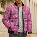 Australia Indigenous Pink Month Bomber Puffer Jacket Breast Cancer Aboriginal Dragonflies Ribbon - Aussie Hoodie
