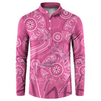 Australia Indigenous Pink Month Button Sweatshirt Breast Cancer Aboriginal Dragonflies Ribbon - Aussie Hoodie