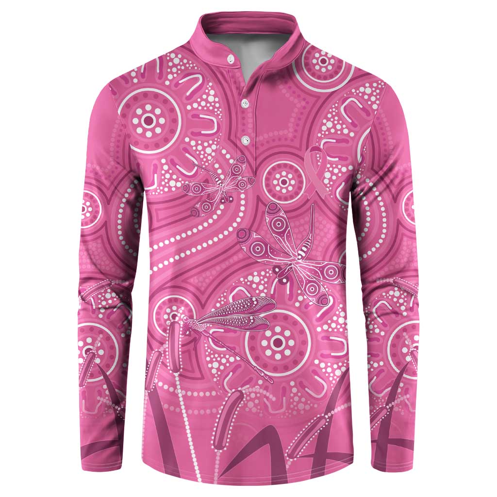 Australia Indigenous Pink Month Button Sweatshirt Breast Cancer Aboriginal Dragonflies Ribbon - Aussie Hoodie