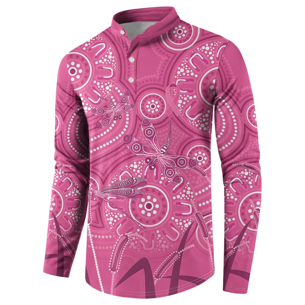 Australia Indigenous Pink Month Button Sweatshirt Breast Cancer Aboriginal Dragonflies Ribbon - Aussie Hoodie