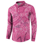 Australia Indigenous Pink Month Button Sweatshirt Breast Cancer Aboriginal Dragonflies Ribbon - Aussie Hoodie