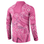 Australia Indigenous Pink Month Button Sweatshirt Breast Cancer Aboriginal Dragonflies Ribbon - Aussie Hoodie