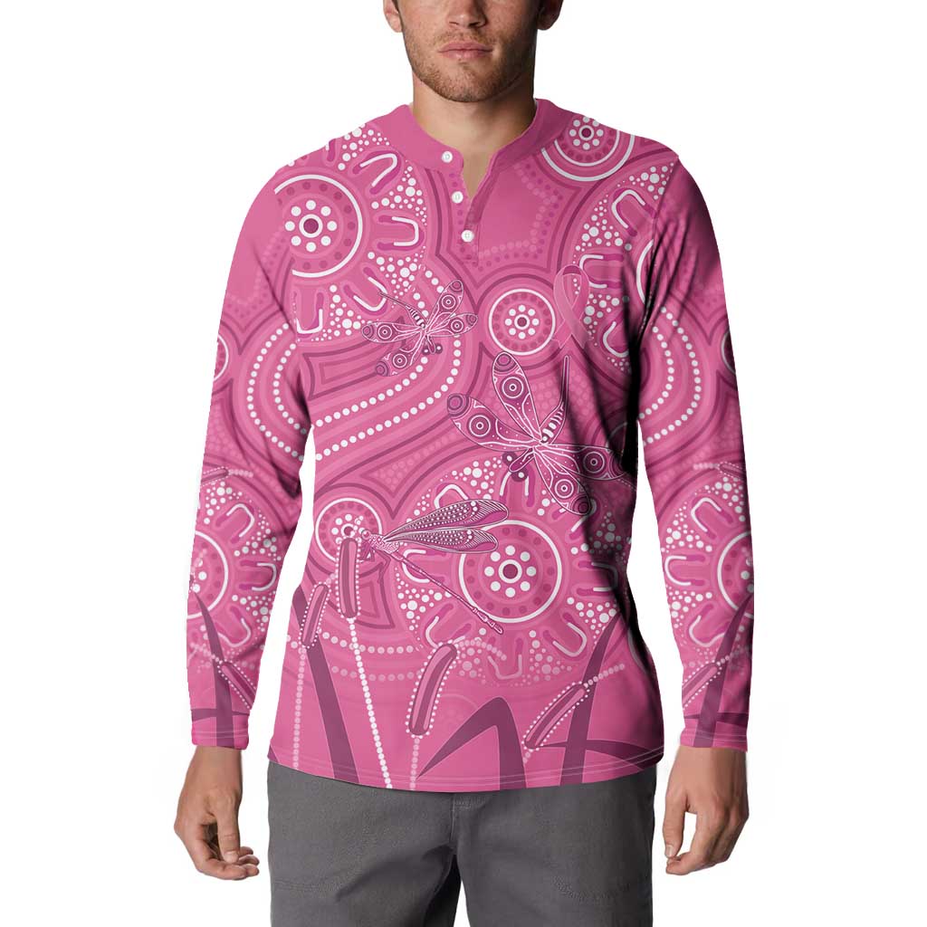 Australia Indigenous Pink Month Button Sweatshirt Breast Cancer Aboriginal Dragonflies Ribbon - Aussie Hoodie